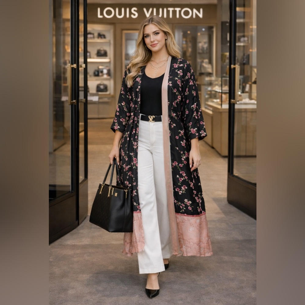 New Bl^nk London Long Cherry long Kimono OS 🌺🌸🌺